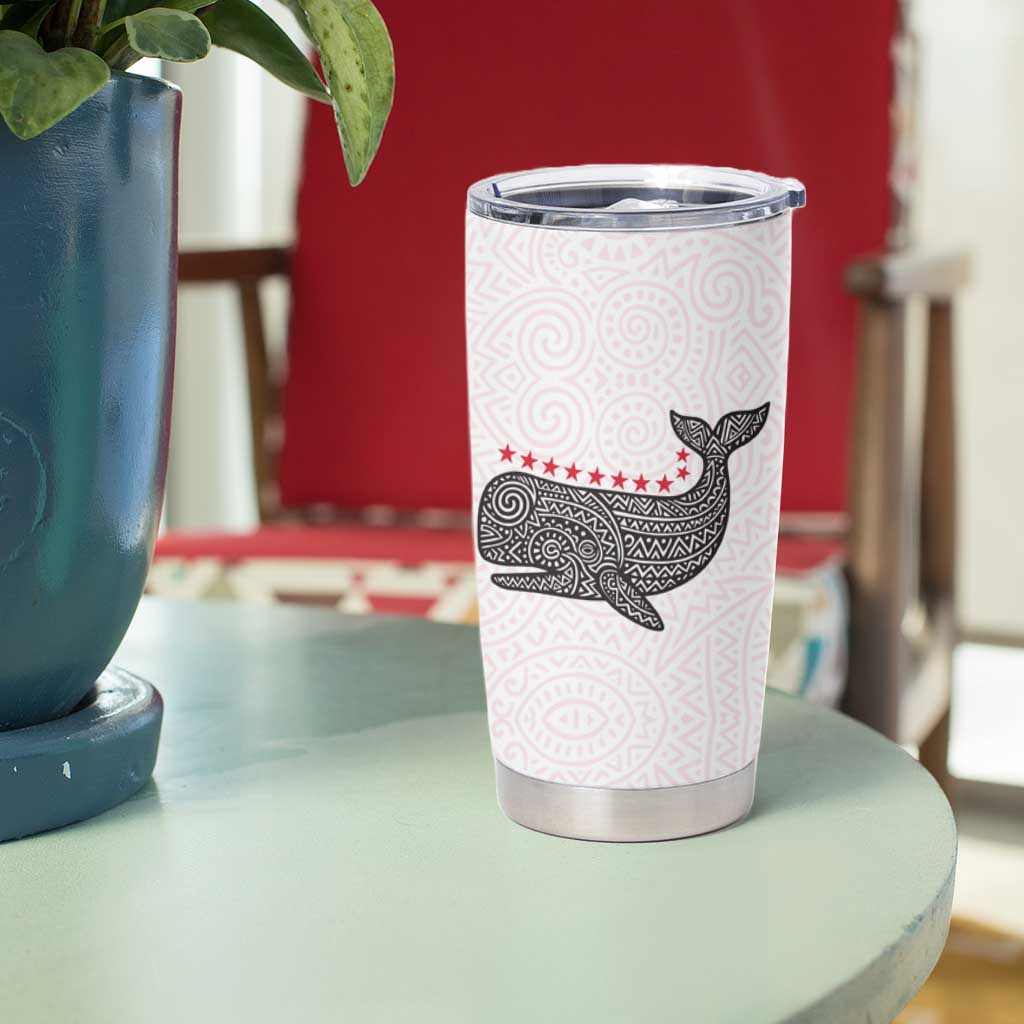 Dominica Flag Tumbler Cup Tribal Turtle Pattern Red and White with Island Stars Design - Wonder Print Shop