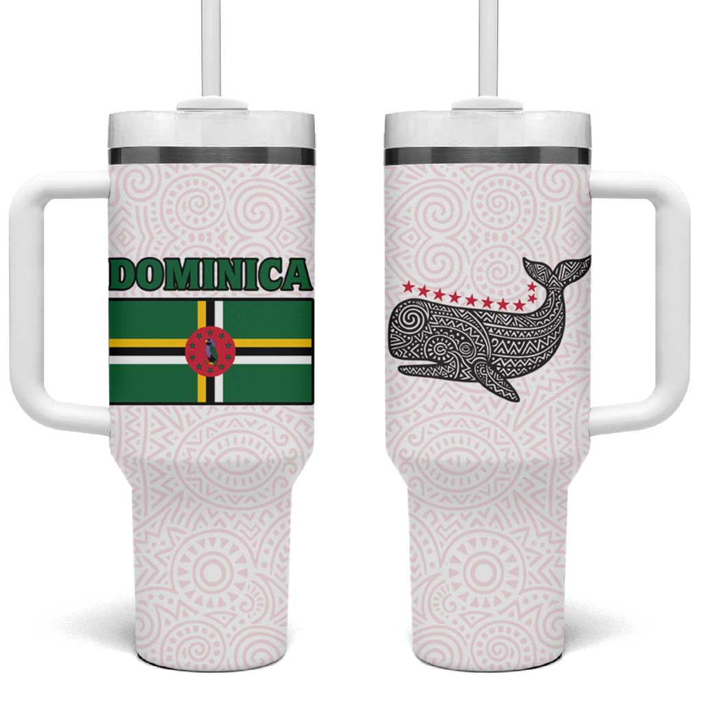 Dominica Flag Tumbler With Handle Tribal Turtle Pattern Red and White with Island Stars Design - Wonder Print Shop