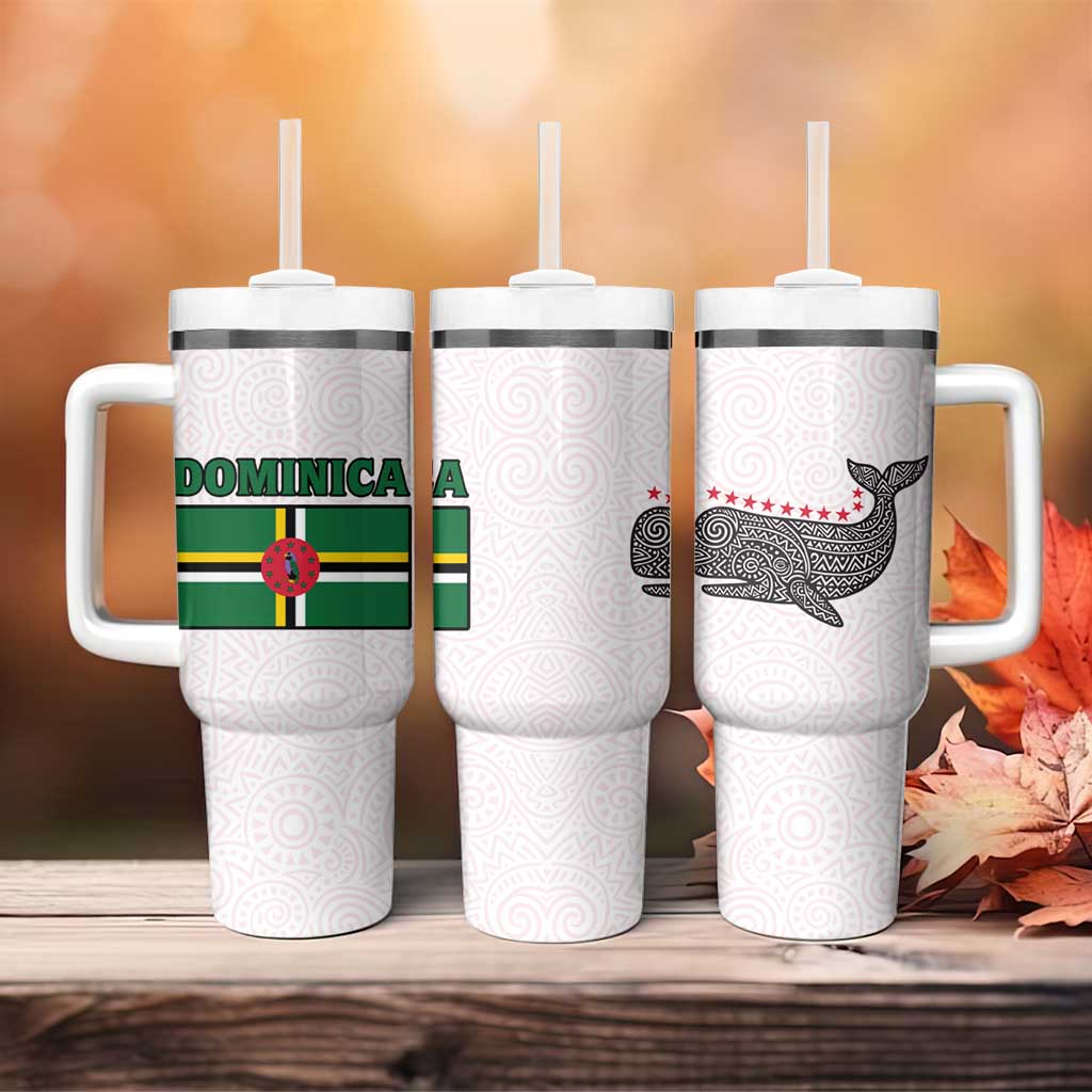 Dominica Flag Tumbler With Handle Tribal Turtle Pattern Red and White with Island Stars Design - Wonder Print Shop