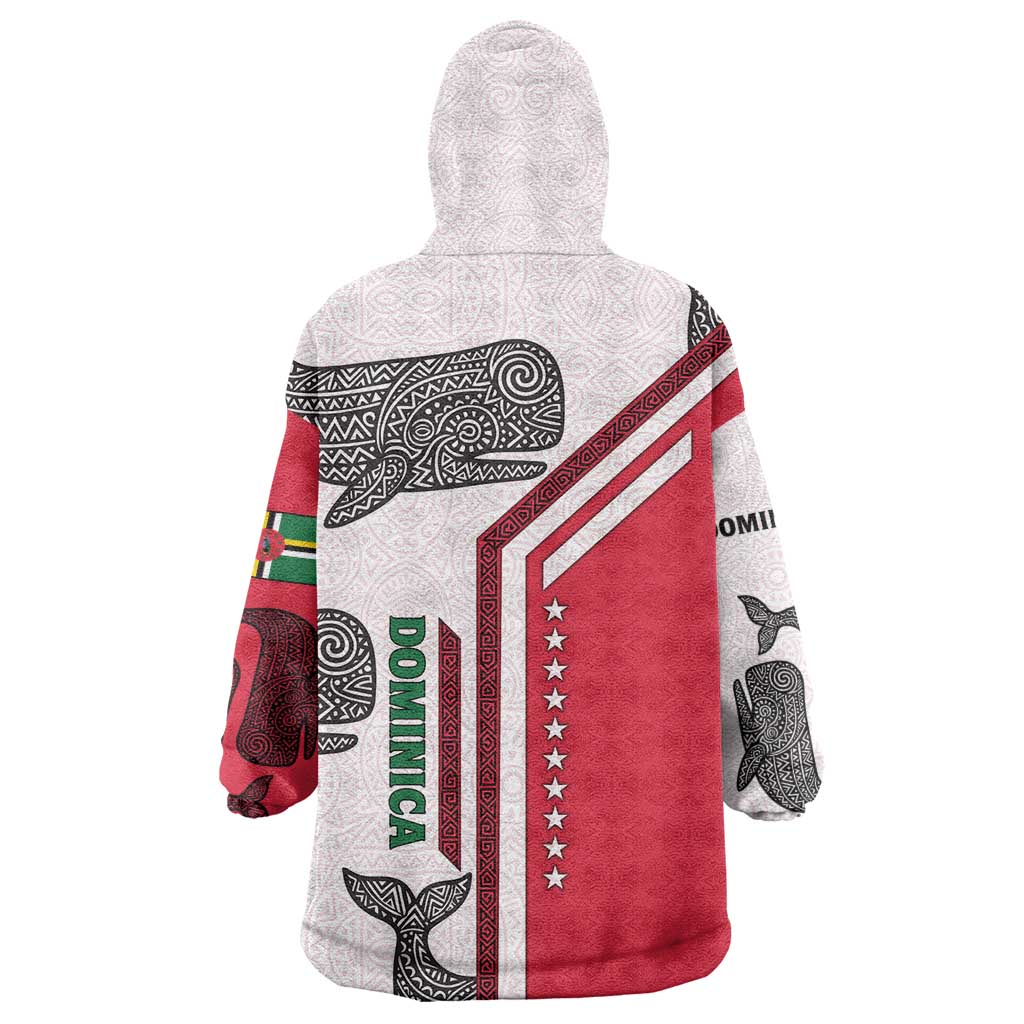 Dominica Flag Wearable Blanket Hoodie Tribal Turtle Pattern Red and White with Island Stars Design - Wonder Print Shop