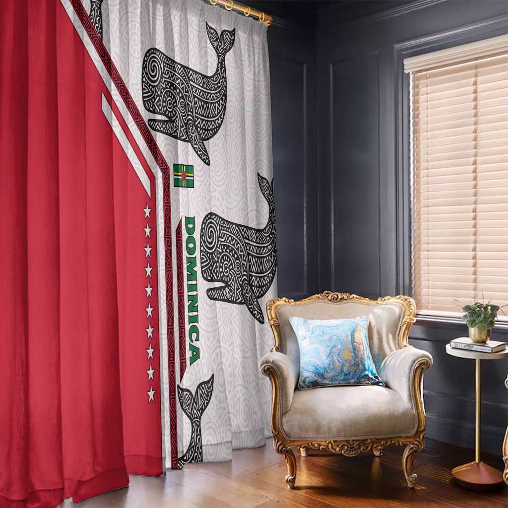 Dominica Flag Window Curtain Tribal Turtle Pattern Red and White with Island Stars Design - Wonder Print Shop