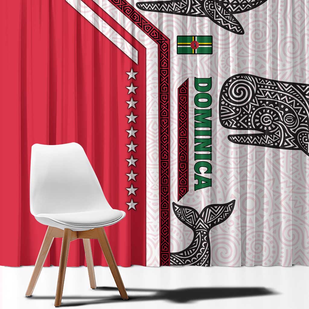 Dominica Flag Window Curtain Tribal Turtle Pattern Red and White with Island Stars Design - Wonder Print Shop