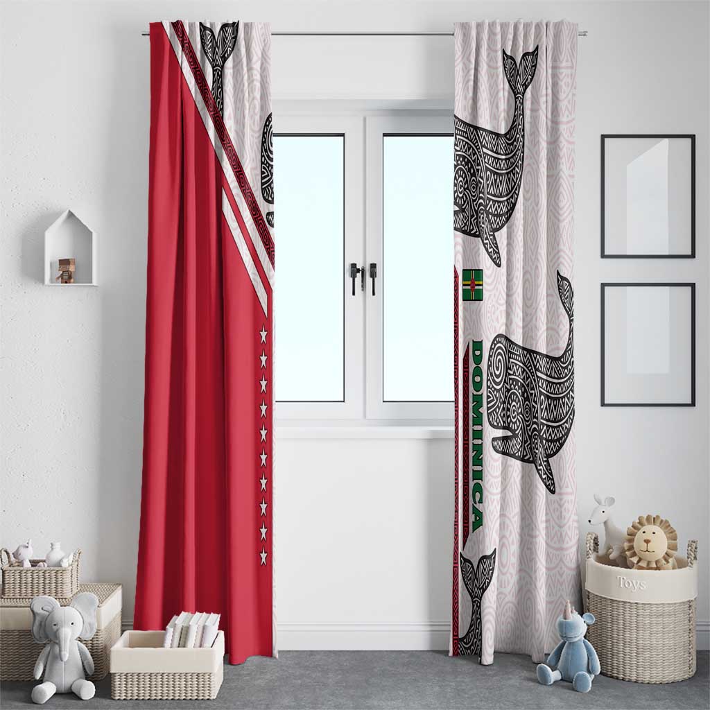 Dominica Flag Window Curtain Tribal Turtle Pattern Red and White with Island Stars Design - Wonder Print Shop
