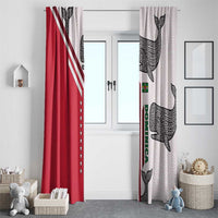 Dominica Flag Window Curtain Tribal Turtle Pattern Red and White with Island Stars Design - Wonder Print Shop
