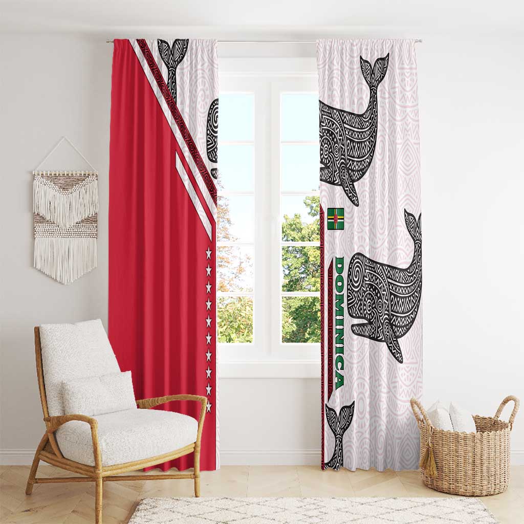 Dominica Flag Window Curtain Tribal Turtle Pattern Red and White with Island Stars Design - Wonder Print Shop