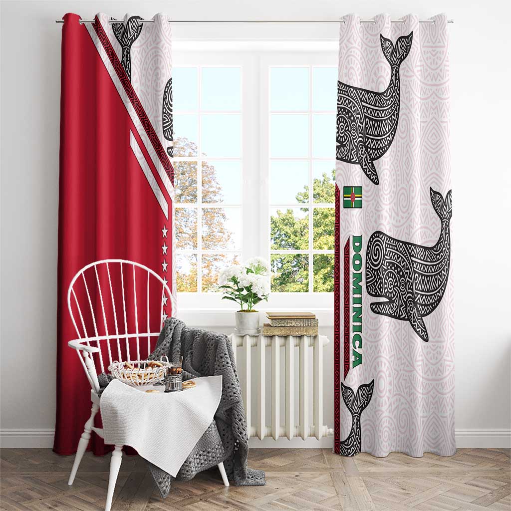 Dominica Flag Window Curtain Tribal Turtle Pattern Red and White with Island Stars Design - Wonder Print Shop