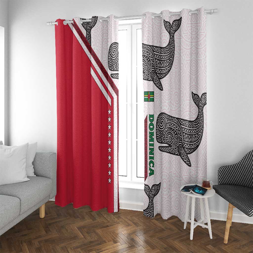 Dominica Flag Window Curtain Tribal Turtle Pattern Red and White with Island Stars Design - Wonder Print Shop