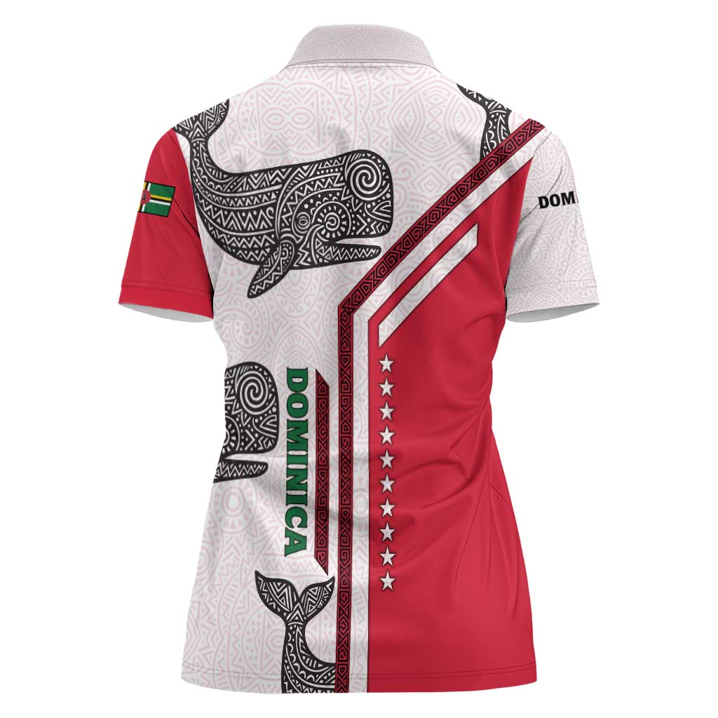 Dominica Flag Women Polo Shirt Tribal Turtle Pattern Red and White with Island Stars Design - Wonder Print Shop