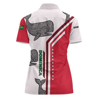 Dominica Flag Women Polo Shirt Tribal Turtle Pattern Red and White with Island Stars Design - Wonder Print Shop