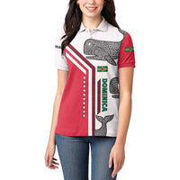 Dominica Flag Women Polo Shirt Tribal Turtle Pattern Red and White with Island Stars Design - Wonder Print Shop
