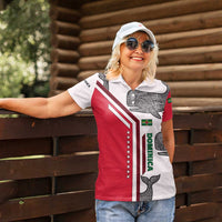 Dominica Flag Women Polo Shirt Tribal Turtle Pattern Red and White with Island Stars Design - Wonder Print Shop