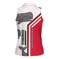 Dominica Flag Women Sleeveless Polo Shirt Tribal Turtle Pattern Red and White with Island Stars Design - Wonder Print Shop