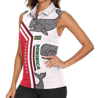 Dominica Flag Women Sleeveless Polo Shirt Tribal Turtle Pattern Red and White with Island Stars Design - Wonder Print Shop