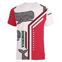 Dominica Flag Women V-Neck T-Shirt Tribal Turtle Pattern Red and White with Island Stars Design - Wonder Print Shop