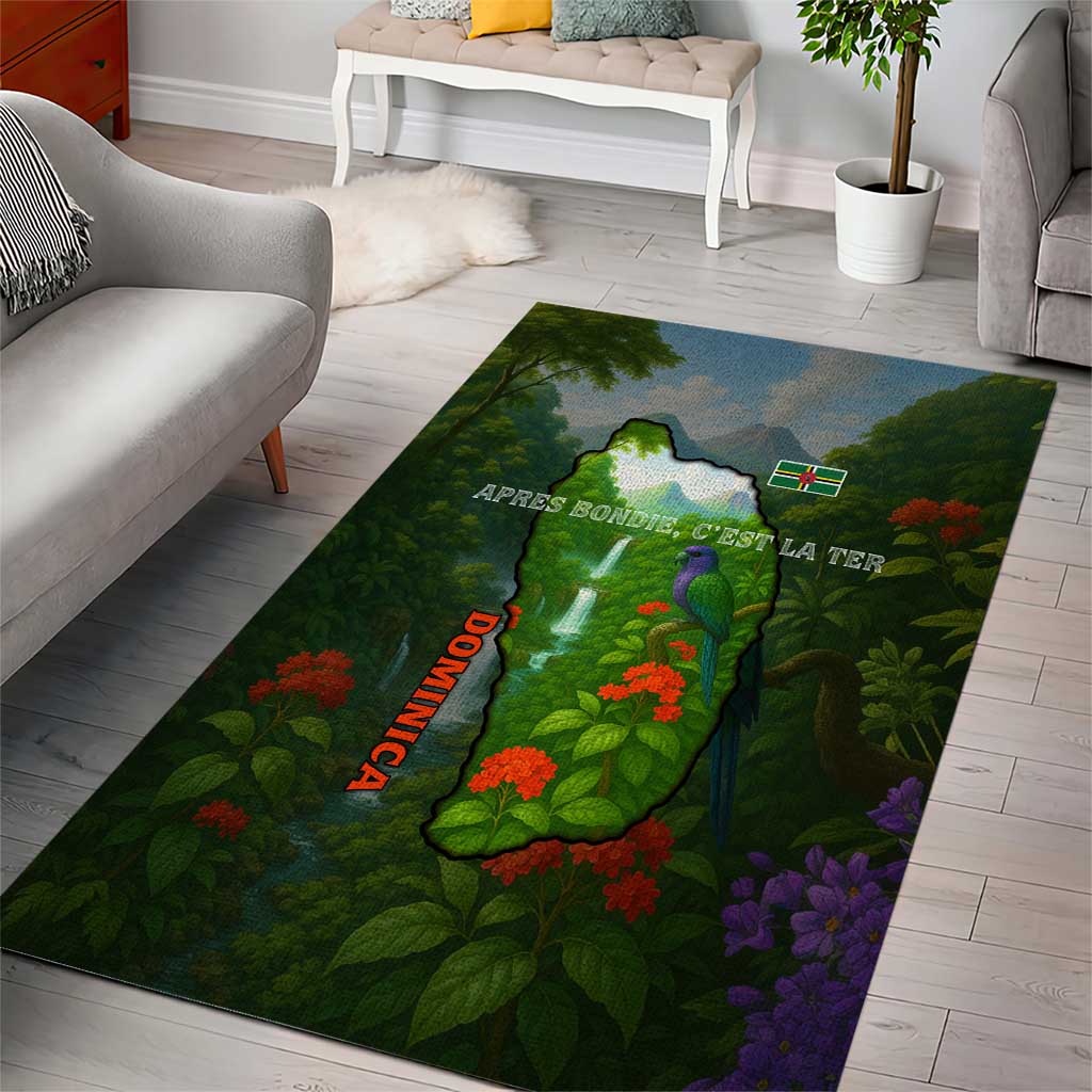 Dominica Nature Area Rug Sisserou Parrot and Waterfall Island Map with National Flag Design - Wonder Print Shop