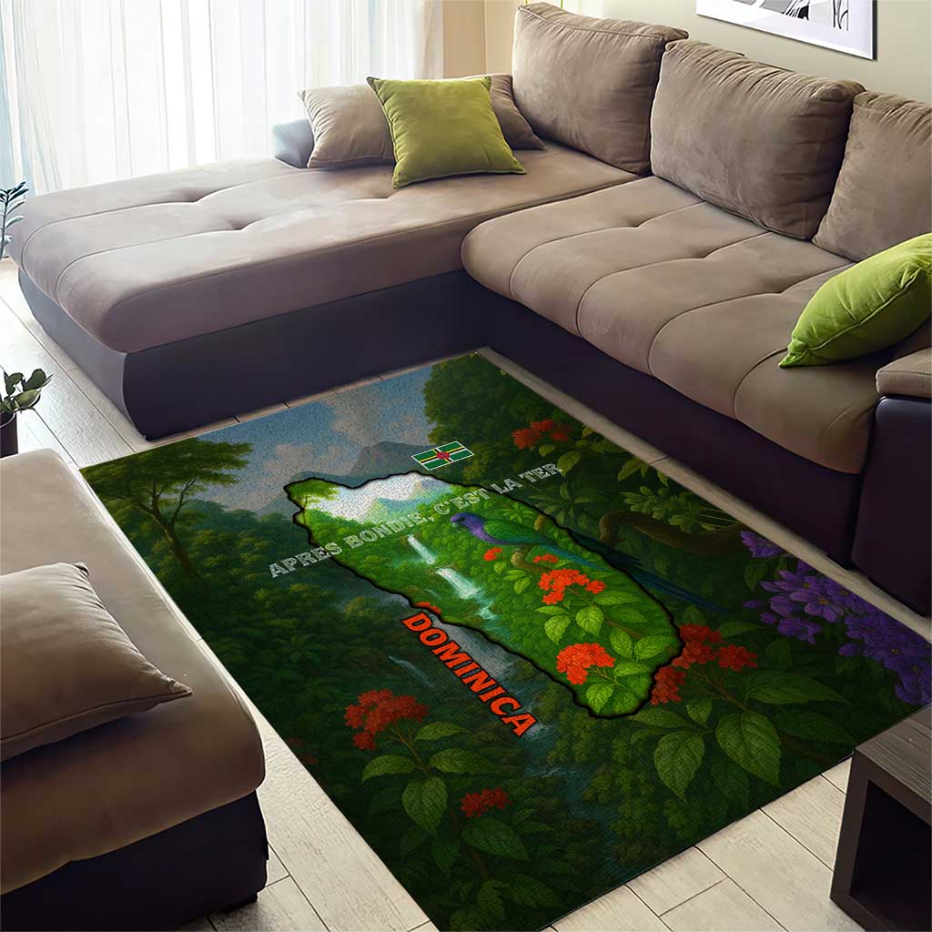 Dominica Nature Area Rug Sisserou Parrot and Waterfall Island Map with National Flag Design - Wonder Print Shop