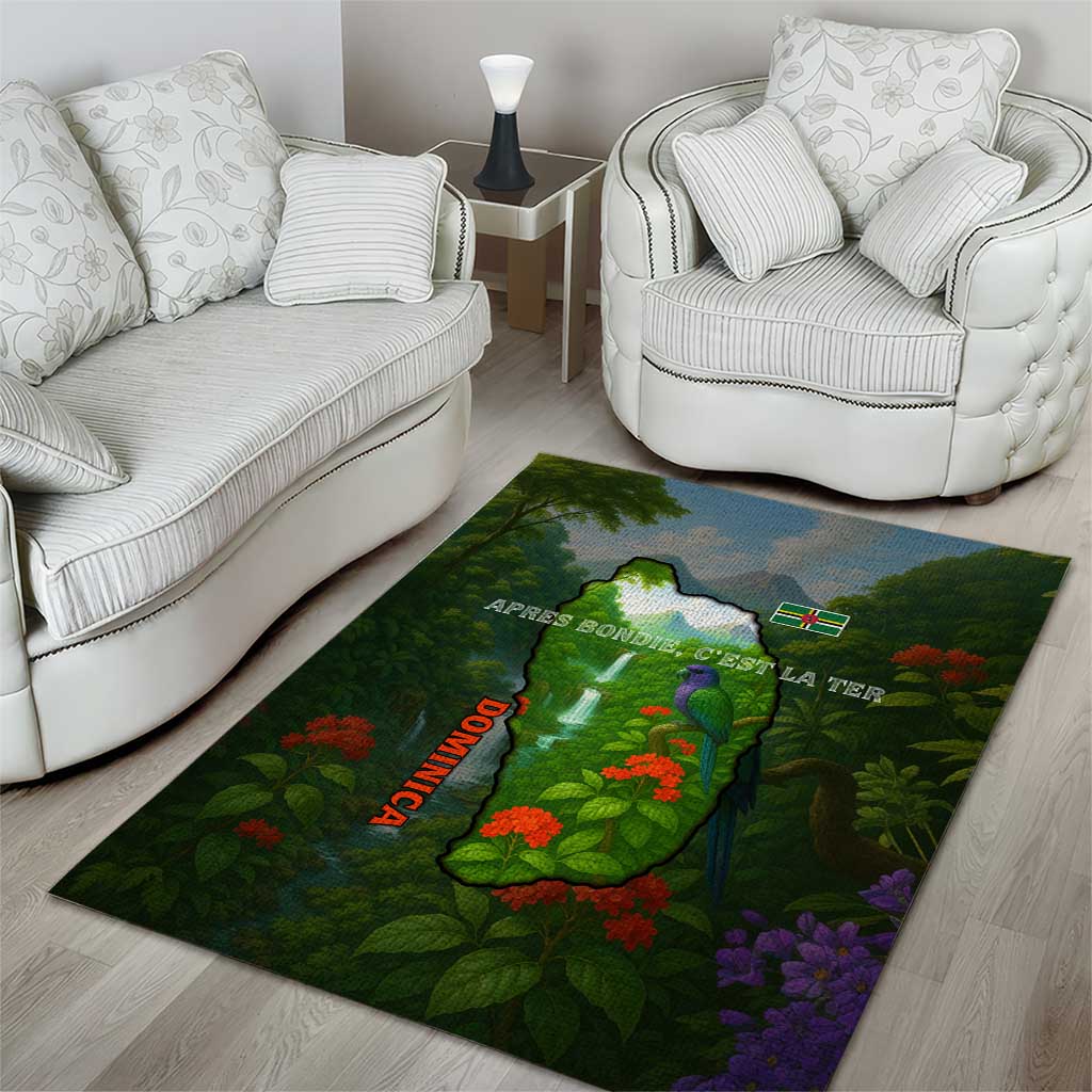 Dominica Nature Area Rug Sisserou Parrot and Waterfall Island Map with National Flag Design - Wonder Print Shop