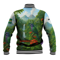 Dominica Nature Baseball Jacket Sisserou Parrot and Waterfall Island Map with National Flag Design - Wonder Print Shop