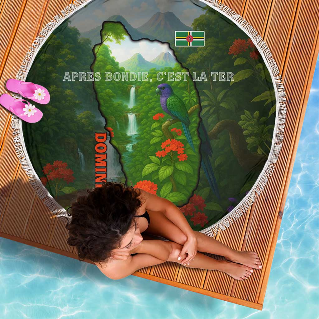 Dominica Nature Beach Blanket Sisserou Parrot and Waterfall Island Map with National Flag Design - Wonder Print Shop