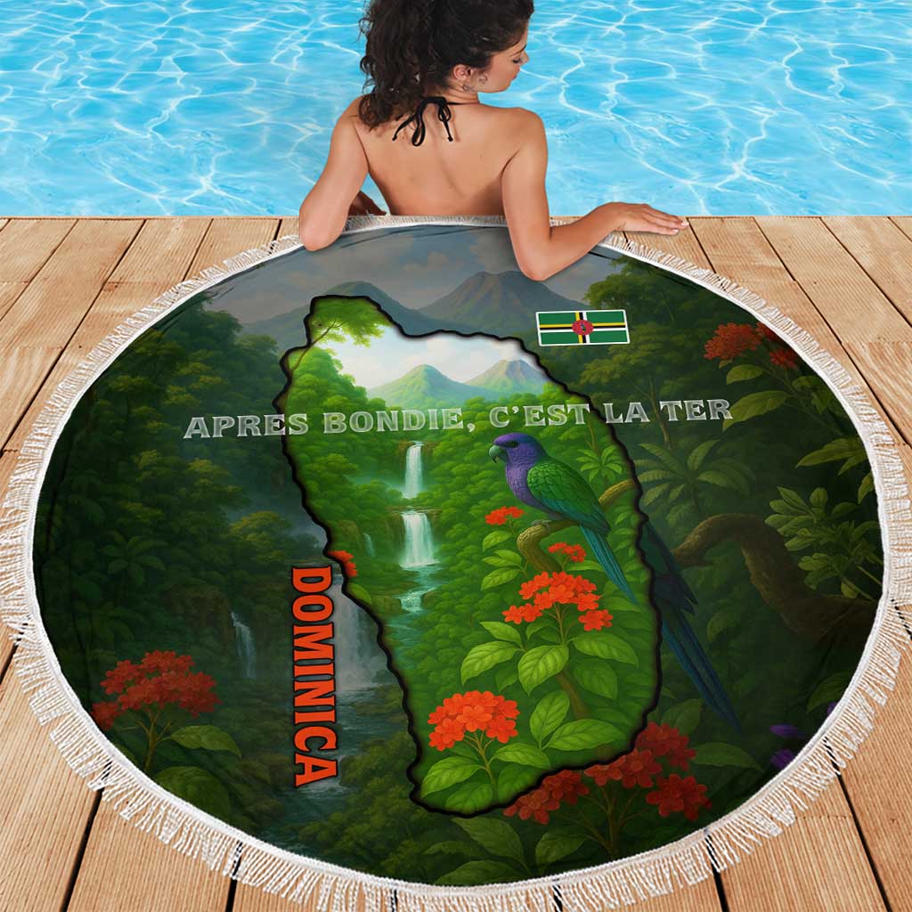 Dominica Nature Beach Blanket Sisserou Parrot and Waterfall Island Map with National Flag Design - Wonder Print Shop