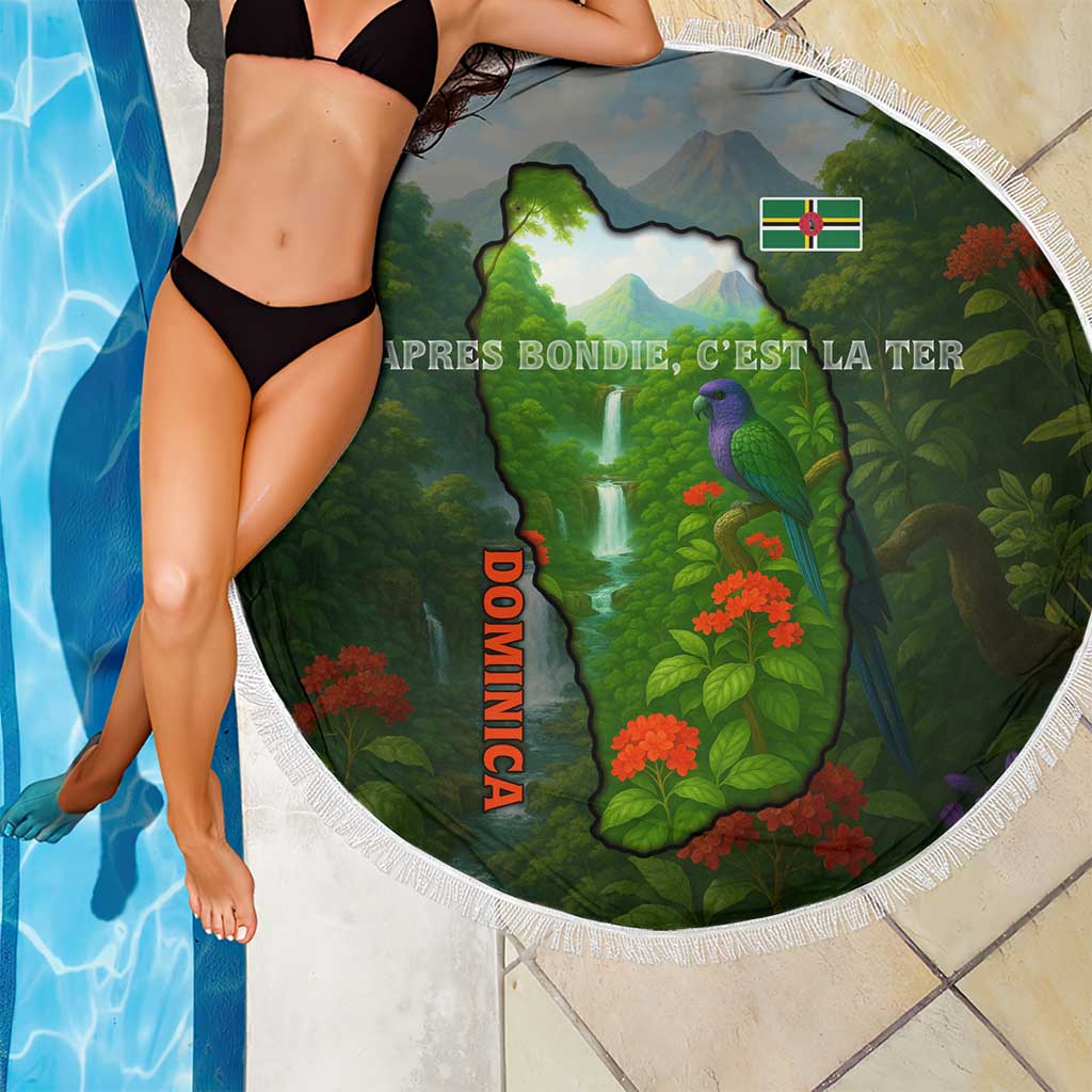 Dominica Nature Beach Blanket Sisserou Parrot and Waterfall Island Map with National Flag Design - Wonder Print Shop