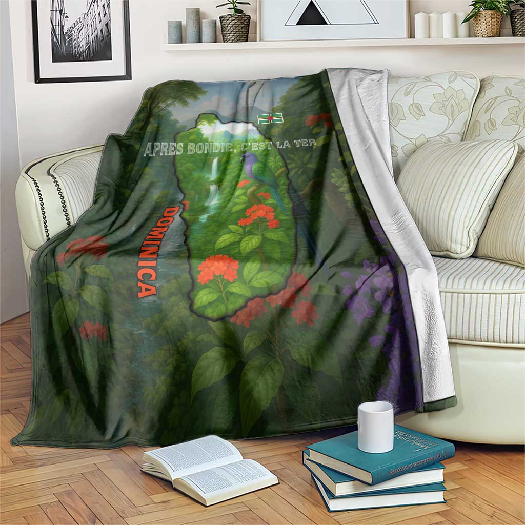 Dominica Nature Blanket Sisserou Parrot and Waterfall Island Map with National Flag Design - Wonder Print Shop