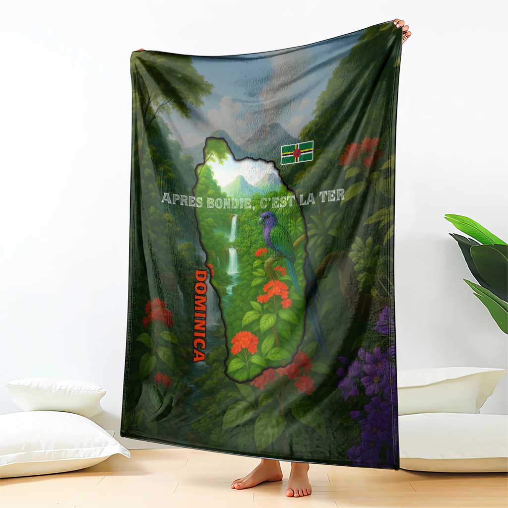 Dominica Nature Blanket Sisserou Parrot and Waterfall Island Map with National Flag Design - Wonder Print Shop