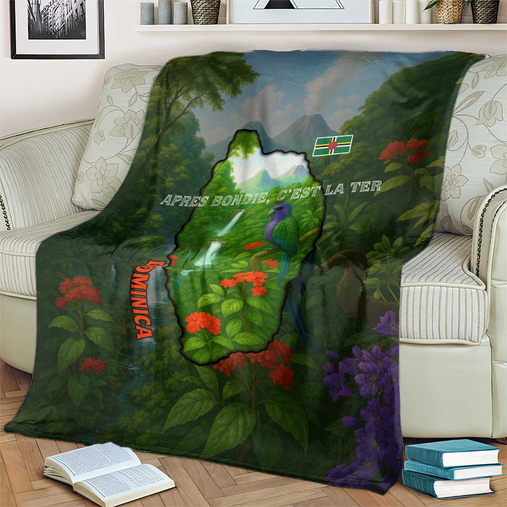 Dominica Nature Blanket Sisserou Parrot and Waterfall Island Map with National Flag Design - Wonder Print Shop
