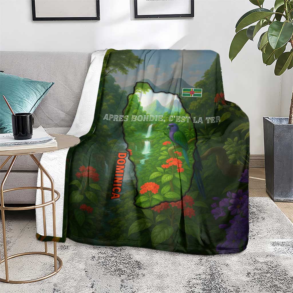 Dominica Nature Blanket Sisserou Parrot and Waterfall Island Map with National Flag Design - Wonder Print Shop