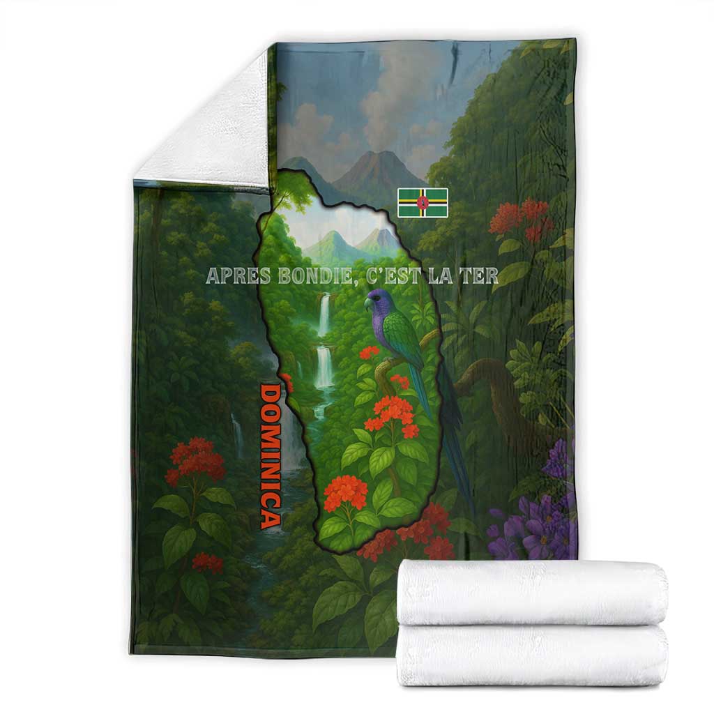 Dominica Nature Blanket Sisserou Parrot and Waterfall Island Map with National Flag Design - Wonder Print Shop