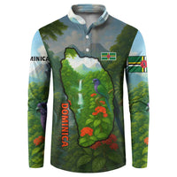 Dominica Nature Button Sweatshirt Sisserou Parrot and Waterfall Island Map with National Flag Design - Wonder Print Shop