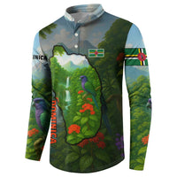 Dominica Nature Button Sweatshirt Sisserou Parrot and Waterfall Island Map with National Flag Design - Wonder Print Shop