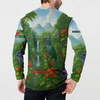 Dominica Nature Button Sweatshirt Sisserou Parrot and Waterfall Island Map with National Flag Design - Wonder Print Shop