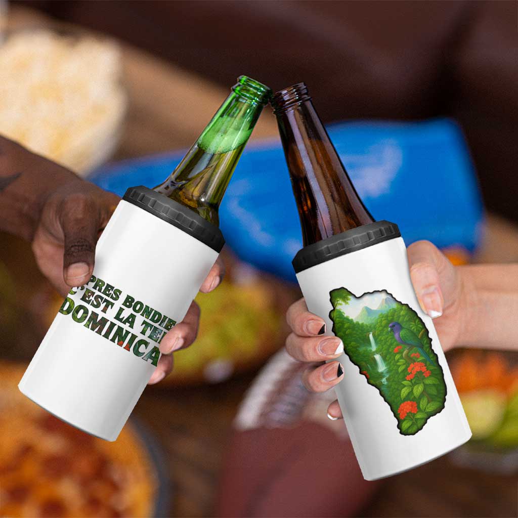 Dominica Nature 4 in 1 Can Cooler Tumbler Sisserou Parrot and Waterfall Island Map with National Flag Design - Wonder Print Shop