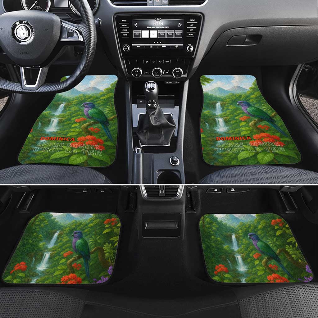 Dominica Nature Car Mats Sisserou Parrot and Waterfall Island Map with National Flag Design - Wonder Print Shop