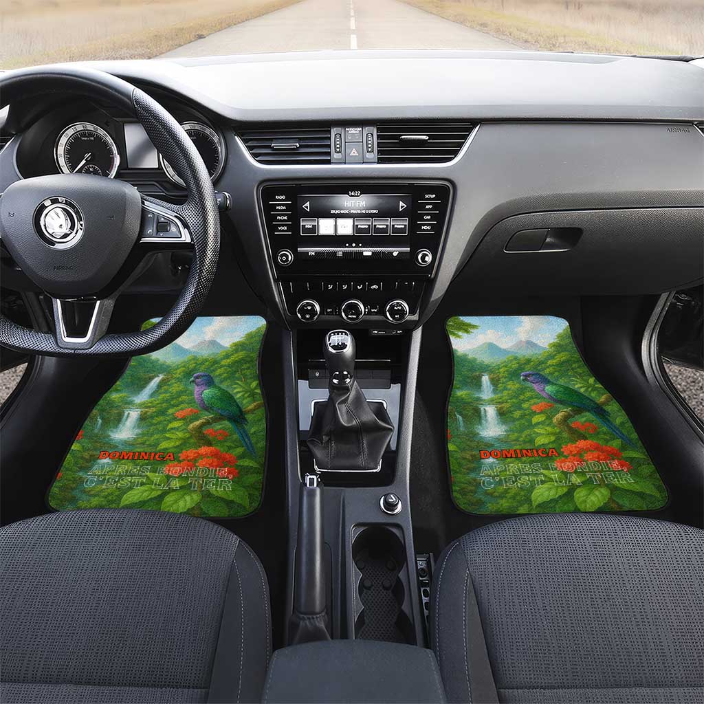 Dominica Nature Car Mats Sisserou Parrot and Waterfall Island Map with National Flag Design - Wonder Print Shop