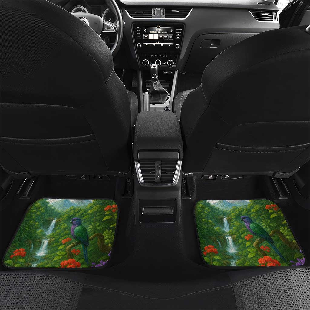 Dominica Nature Car Mats Sisserou Parrot and Waterfall Island Map with National Flag Design - Wonder Print Shop