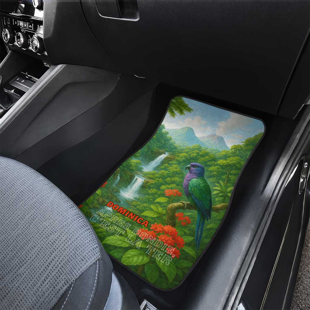 Dominica Nature Car Mats Sisserou Parrot and Waterfall Island Map with National Flag Design - Wonder Print Shop