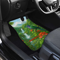 Dominica Nature Car Mats Sisserou Parrot and Waterfall Island Map with National Flag Design - Wonder Print Shop
