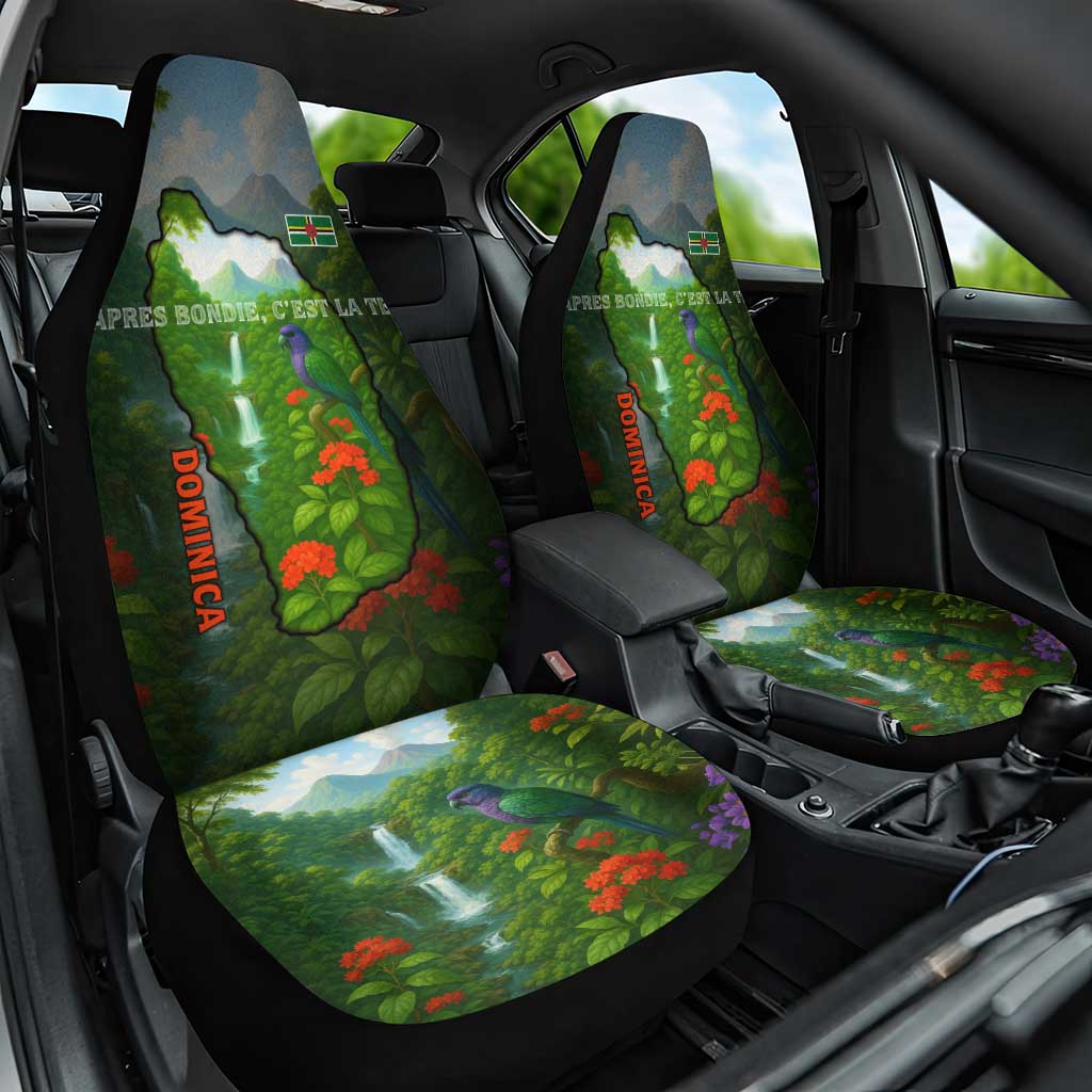 Dominica Nature Car Seat Cover Sisserou Parrot and Waterfall Island Map with National Flag Design - Wonder Print Shop