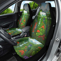 Dominica Nature Car Seat Cover Sisserou Parrot and Waterfall Island Map with National Flag Design - Wonder Print Shop