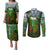 Dominica Nature Couples Matching Puletasi and Long Sleeve Button Shirt Sisserou Parrot and Waterfall Island Map with National Flag Design - Wonder Print Shop