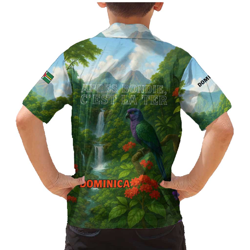 Dominica Nature Family Matching Mermaid Dress and Hawaiian Shirt Sisserou Parrot and Waterfall Island Map with National Flag Design - Wonder Print Shop