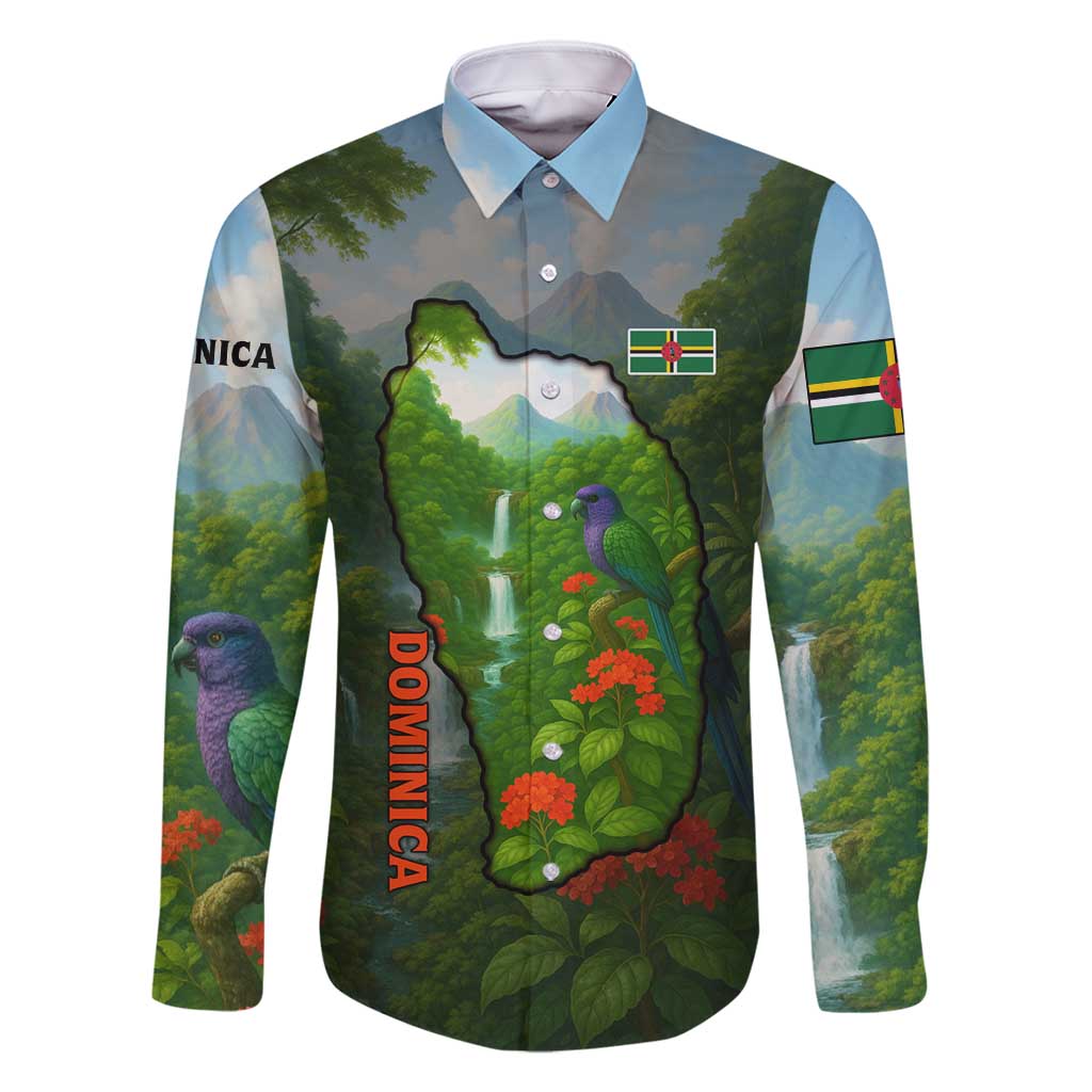 Dominica Nature Family Matching Mermaid Dress and Hawaiian Shirt Sisserou Parrot and Waterfall Island Map with National Flag Design - Wonder Print Shop