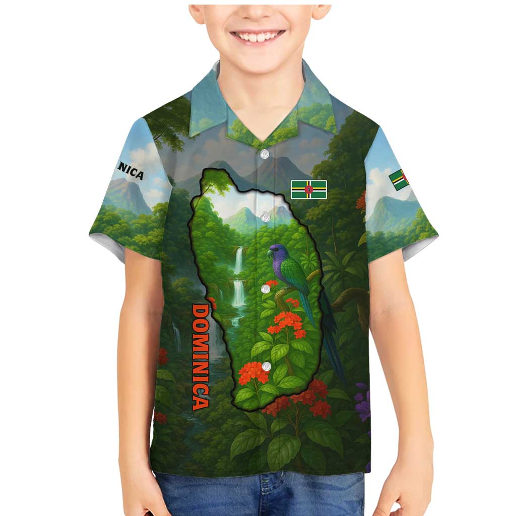 Dominica Nature Family Matching Mermaid Dress and Hawaiian Shirt Sisserou Parrot and Waterfall Island Map with National Flag Design - Wonder Print Shop