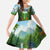 Dominica Nature Family Matching Off The Shoulder Long Sleeve Dress and Hawaiian Shirt Sisserou Parrot and Waterfall Island Map with National Flag Design - Wonder Print Shop