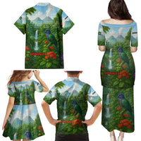 Dominica Nature Family Matching Puletasi and Hawaiian Shirt Sisserou Parrot and Waterfall Island Map with National Flag Design - Wonder Print Shop