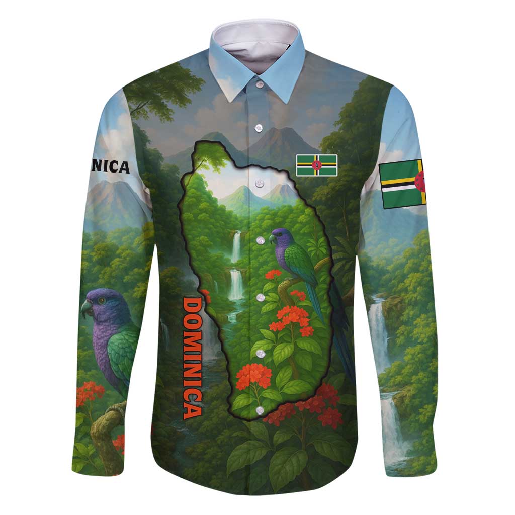 Dominica Nature Family Matching Puletasi and Hawaiian Shirt Sisserou Parrot and Waterfall Island Map with National Flag Design - Wonder Print Shop