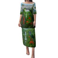 Dominica Nature Family Matching Puletasi and Hawaiian Shirt Sisserou Parrot and Waterfall Island Map with National Flag Design - Wonder Print Shop