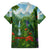Dominica Nature Family Matching Short Sleeve Bodycon Dress and Hawaiian Shirt Sisserou Parrot and Waterfall Island Map with National Flag Design - Wonder Print Shop